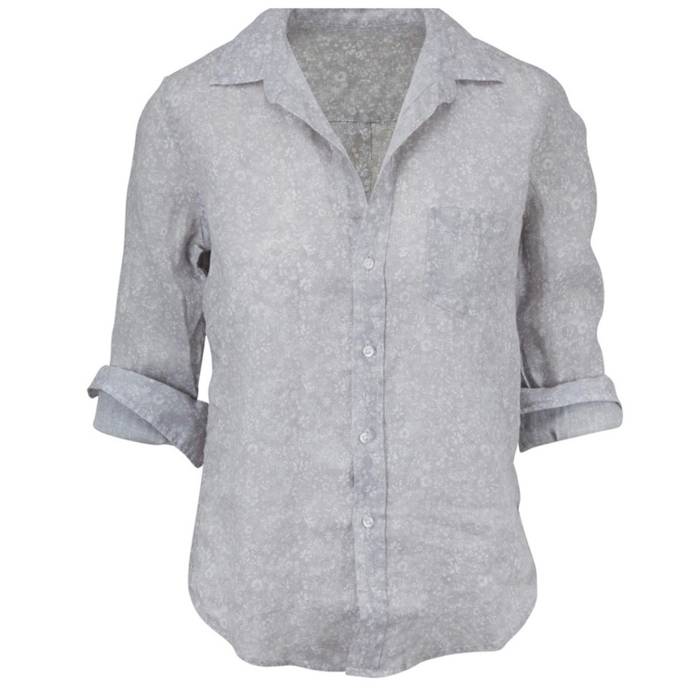 Frank & Eileen Barry 100% Linen Button Up Shirt Light Grey Floral - XS